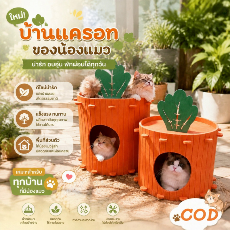ที่นอนสัตว์เลี้ยง บ้านแมว บ้านสัตว์เลี้ยง ที่นอนสุนัข ที่นอนแมว บ้านนอนสัตว์เลี้ยง สไตล์แครอท