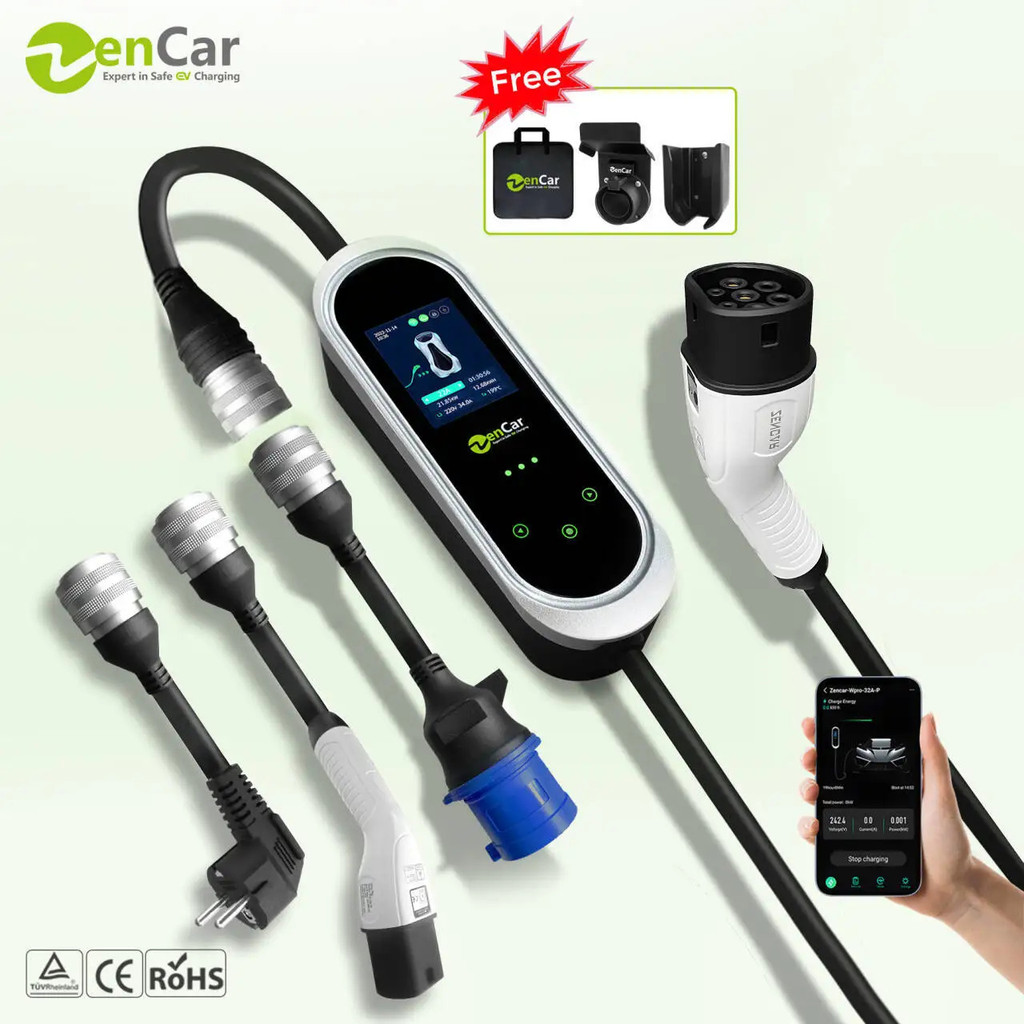 JIUya All in One Portable EV Charger 32A 7kW Zencar Epro พร้อมอะแดปเตอร์ EVSE ชุดเครื่องชาร์จรถยนต์ไ