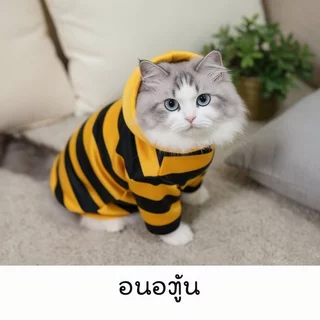 เสื้อแมว เสื้อสุนัข เสื้อกันหนาวสัตว์เลี้ยง ฮู้ดผึ้งน่ารัก ผ้าขนสัตว์นุ่ม อบอุ่น ใส่สบาย