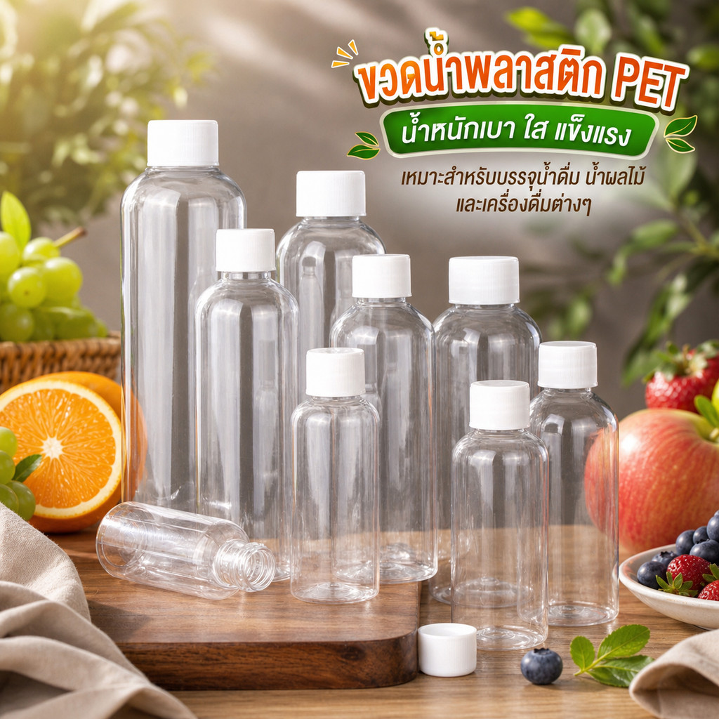 15ml / 30ml / 50ml ขวด PET ใสคุณภาพดี พร้อมฝาเกลียว แข็งแรง น้ำหนักเบา เหมาะสำหรับแบ่งบรรจุสินค้า