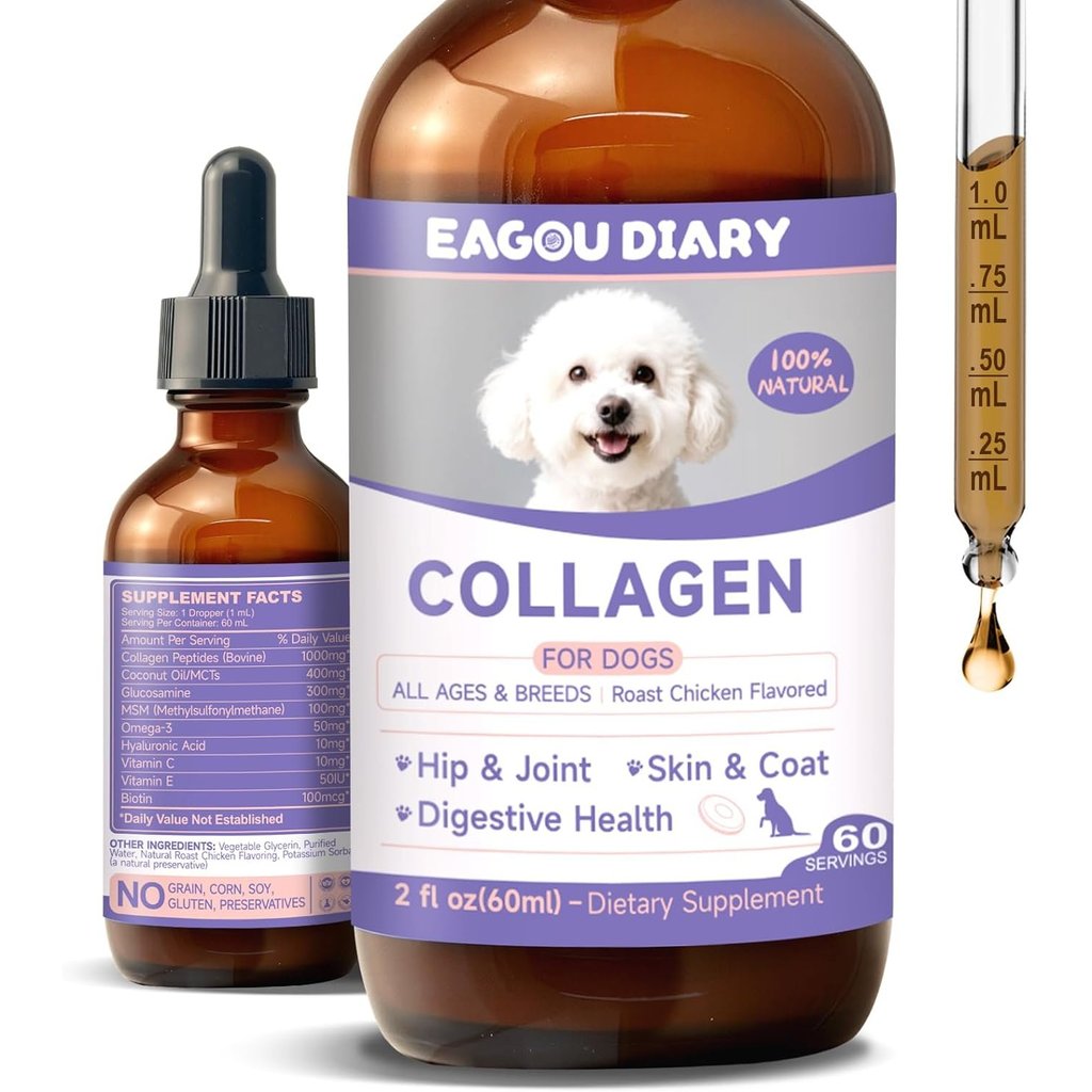 Collagen สำหรับสุนัข - คอลลาเจน หยด พร้อม Glucosamine, MSM, ไบโอติน, VitaminC & E, น้ำมันมะพร้าว - H