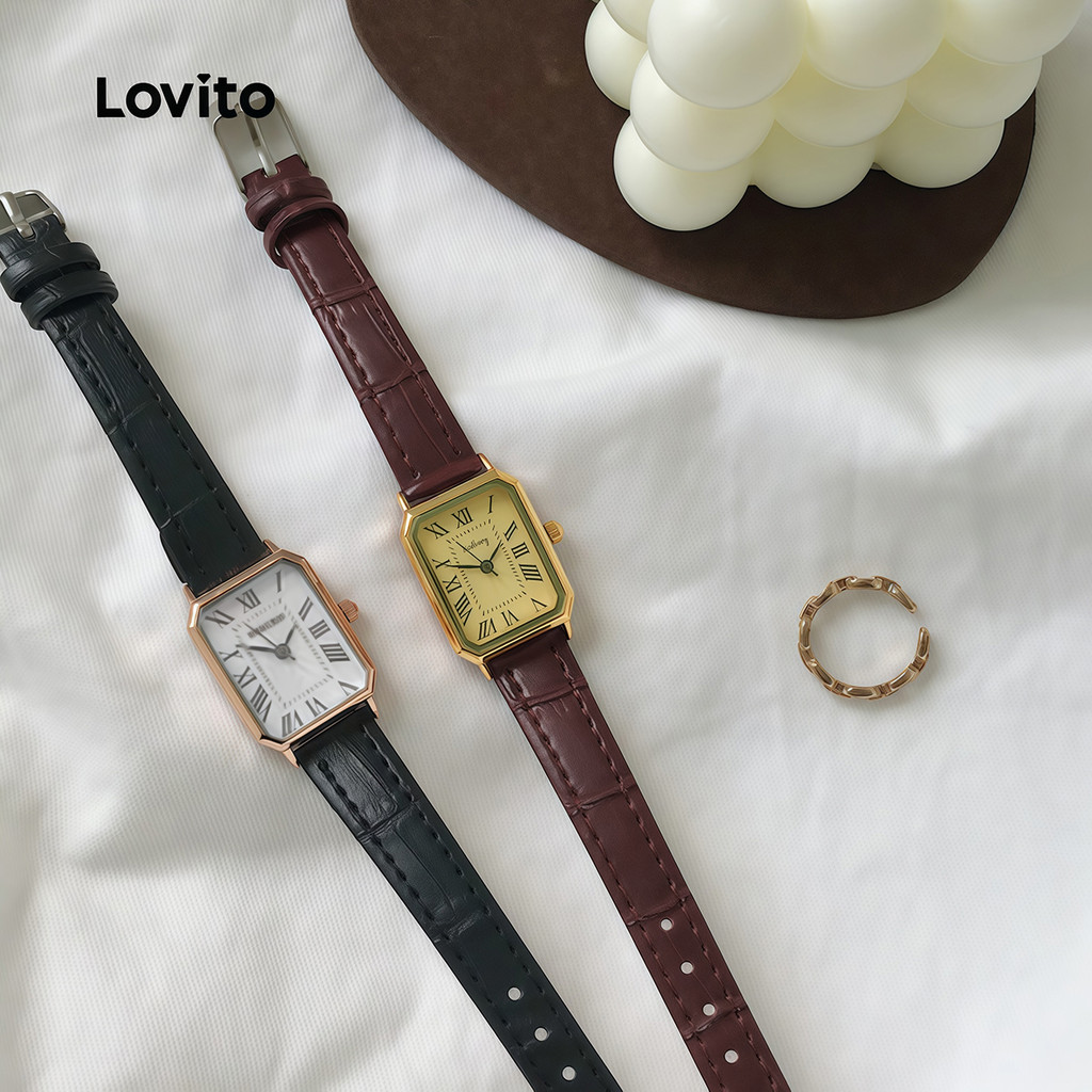 Lovito  นาฬิกาควอตซ์ลําลอง นาฬิกาคลาสสิกสีดําควอตซ์ LFA117037