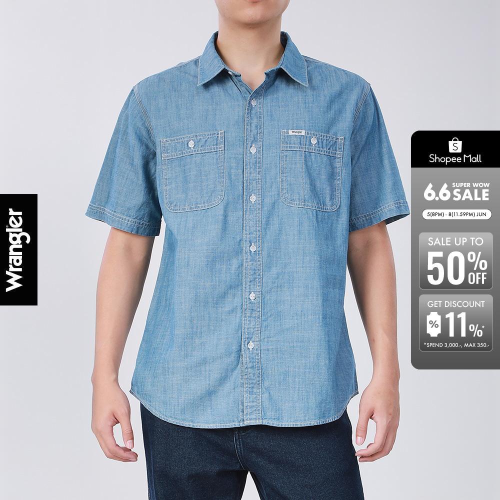 WRANGLER เสื้อเชิ้ตแขนสั้นผู้ชาย รุ่น WR S126MSHSF05 สีฟ้า
