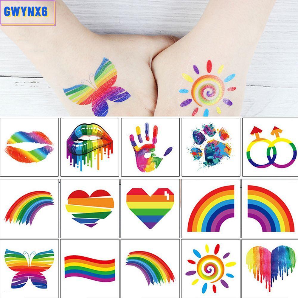 GWYNX6 12PCS แขนปลอม Tattoo Pride Festivals กันน้ําดอกไม้สติกเกอร์ใบหน้า