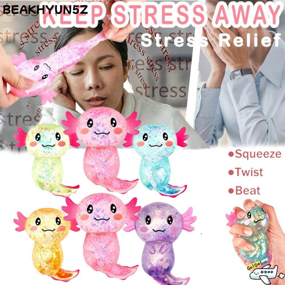BEAKHYUN5Z Squishy Stress Glitter, Glitter Sugar Filled Axolotl Squishy ของเล่น, น่ารัก Soothing Texture รูปร่างน่ารักบีบ Sensory ของเล่นบรรเทาความเครียดความวิตกกังวล