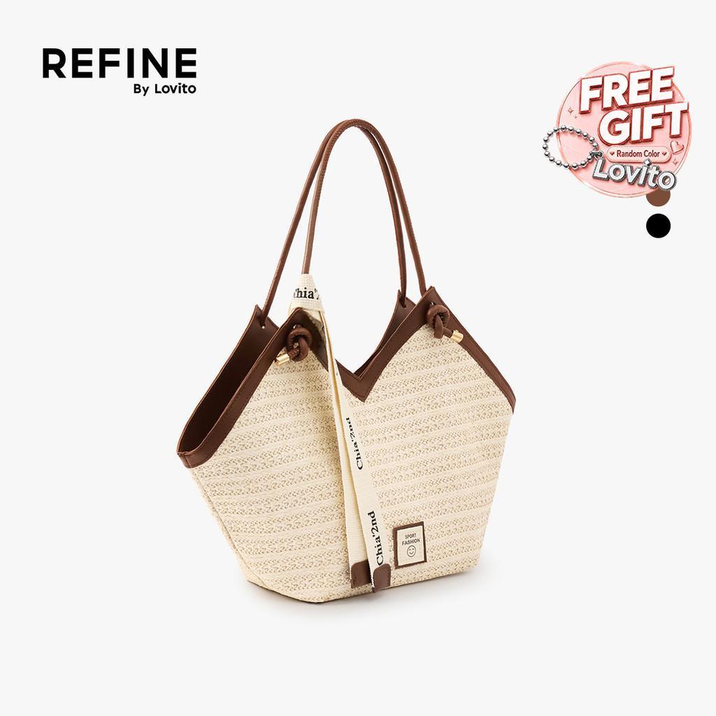(Refine by Lovito)  กระเป๋าถือโท้ทถักสีน้ําตาลสําหรับผู้หญิง LR36E018