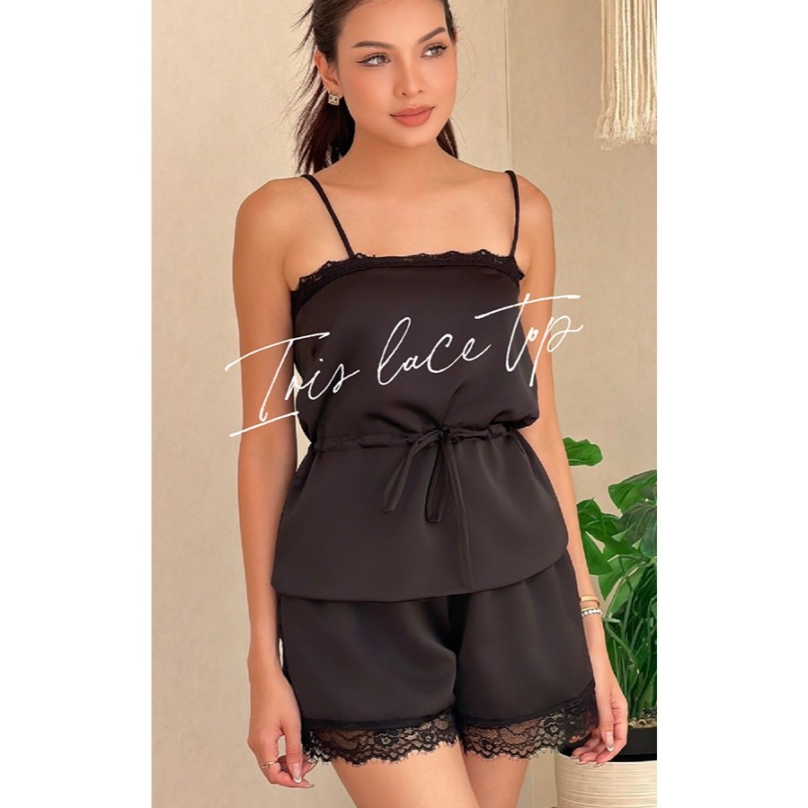 SEASON STUDIO - IRIS LACE TOP / เสื้อสายเดี่ยวซาติน แต่งขอบลูกไม้ ดีเทลผูกเอว
