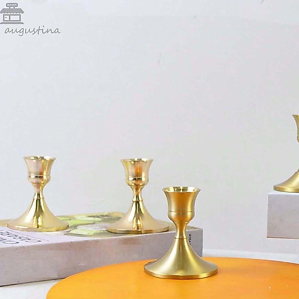 AUGUSTINA 2 ชิ้น Gold Taper เชิงเทียน,ลื่นกันสนิมโลหะเชิงเทียน, Vintage Iron Art Stable Nordic เทียนถ้วยเทศกาลของขวัญ