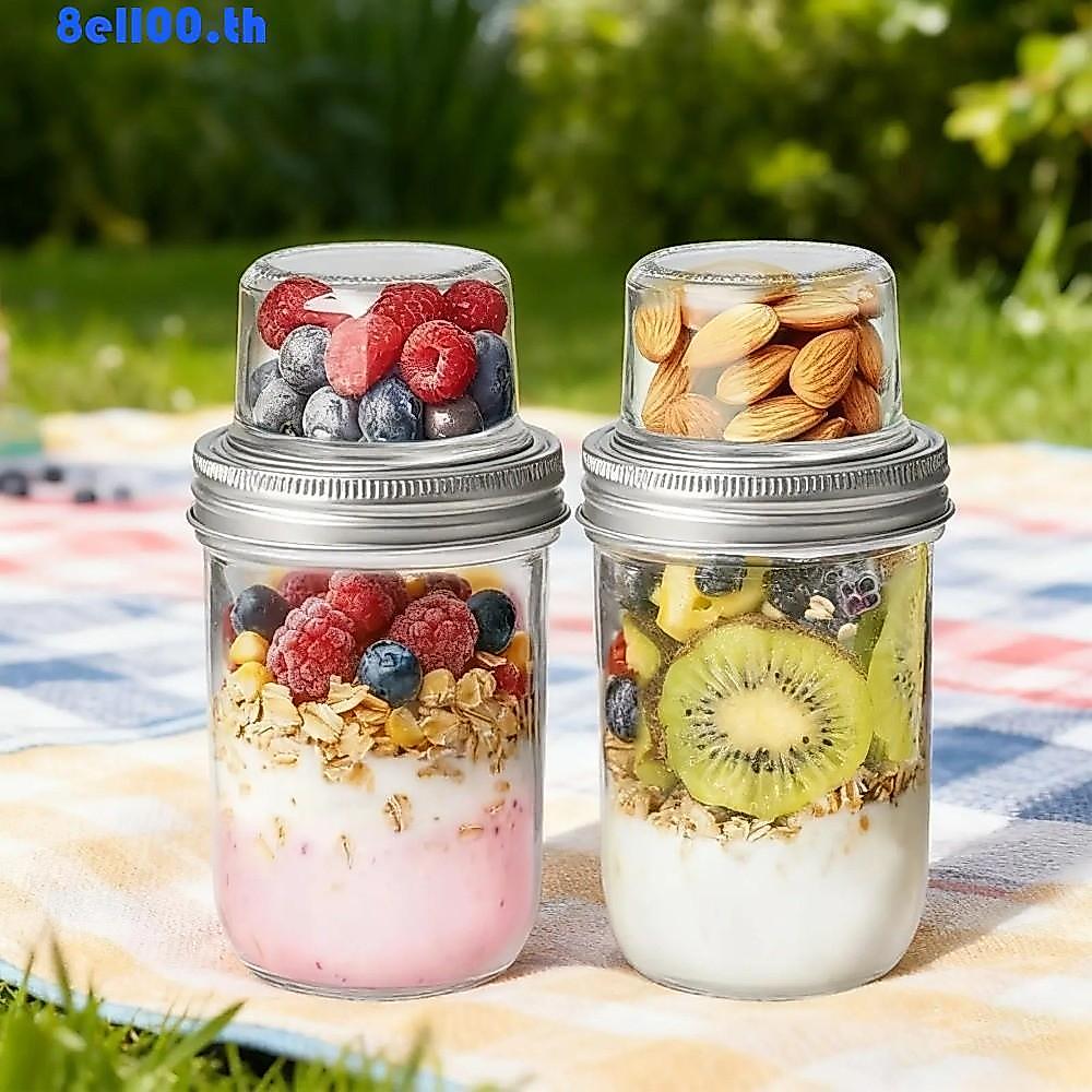 DARNELLYA โยเกิร์ต Parfait ถ้วย, Dual-Layer แห้งเปียกแยก Overnight Oats คอนเทนเนอร์, โถดอง Leak-Proof Moisture-proof หนา Mason Jars ธัญพืช Nut ผลไม้
