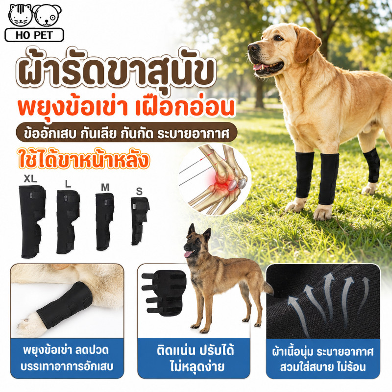 ผ้ารัดขาสุนัข พยุงข้อเข่า เฝือกอ่อน ข้ออักเสบ กันเลีย กันกัด ระบายอากาศ ใช้ได้ขาหน้าหลัง