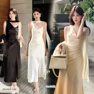 mimi-เดรสสายเดี่ยวยาวสำหรับผู้หญิง ดีไซน์สายริบบิ้นพลิ้วไหว เซ็กซี่ แฟชั่นและสง่างาม มันช่วยเน้นสัดส่วนของร่างกาย#99436