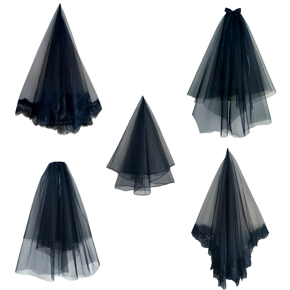 ปาร์ตี้ฮาโลวีน COS Photo Props Retro Black Veil Gothic ลูกไม้สั้น Retro Veil อุปกรณ์เสริม