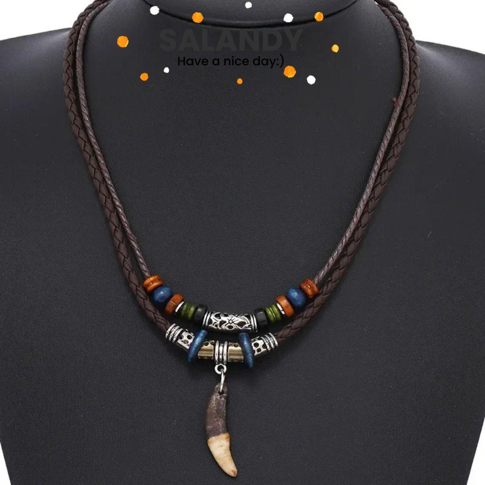 SALANDY Vintage Wolf Tooth จี้,สาน Handmade Weaved สร้อยคอสวดมนต์, Wolf Fang Vintage Trendsetter จี้
