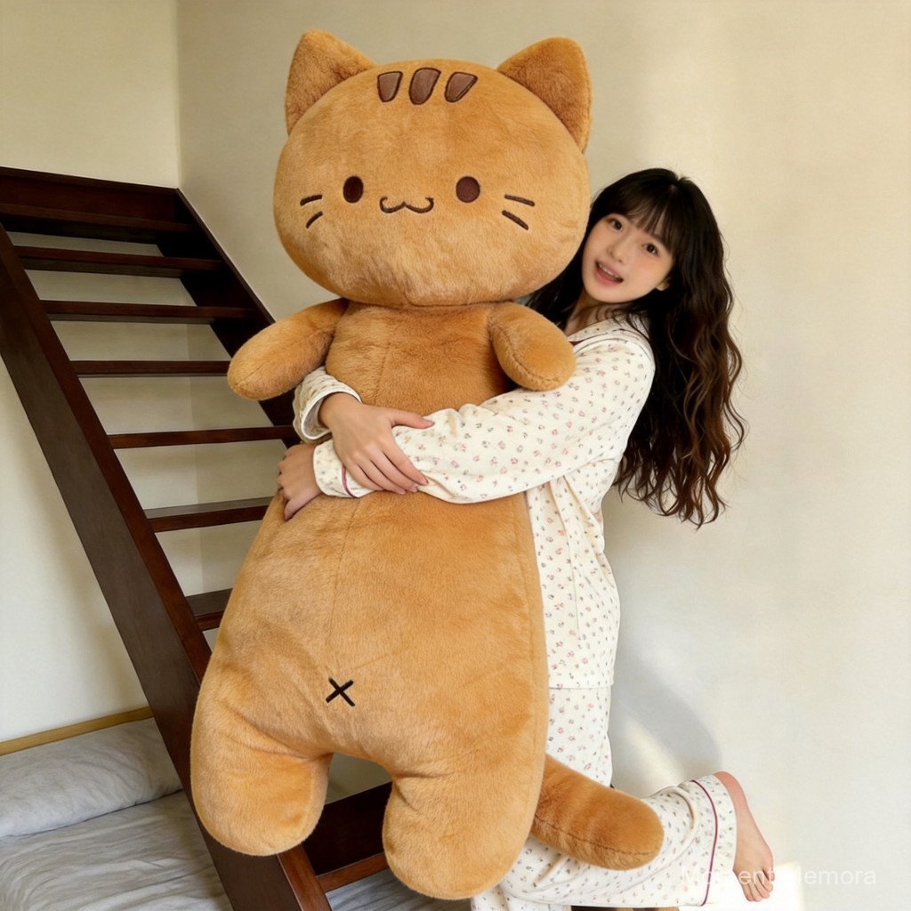 ยาวเนยกอดแมวตุ๊กตาหมอนสาวเตียงกับขาตุ๊กตาของเล่นตุ๊กตาขนาด รูปที่ 2