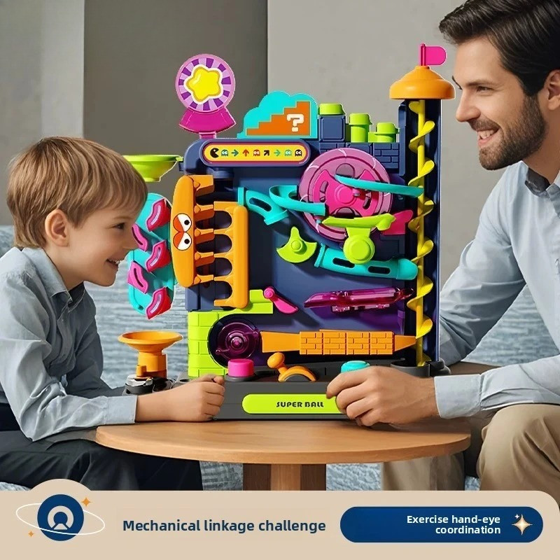 ของเล่นมอนเตสซอรี่เพื่อการศึกษา Multilayer Track Adventure Game Rail Rolling Ball Model Interactive Brain Kids Christmas Gift