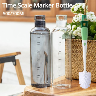 500/700ml Plastic Motivational Aesthetic Time Scale Marker Bottle Drinking Water Tumbler Sport Water Bottle With Time Scale Couple Portable Water for Outdoor Drinks Water Bottle Brush