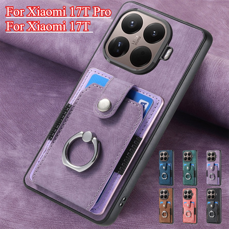 ฝาครอบหนังเคลือบสําหรับ Xiaomi 17T 15T Pro Xiaomi17T 5G เคสโทรศัพท์รถผู้ถือแม่เหล็กพลิกกระเป๋าสตางค์ช่องใส่การ์ดปลอกกันกระแทกขาตั้งแหวนวงเล็บ Mi17T Mi 15TPro 17TPro 2026