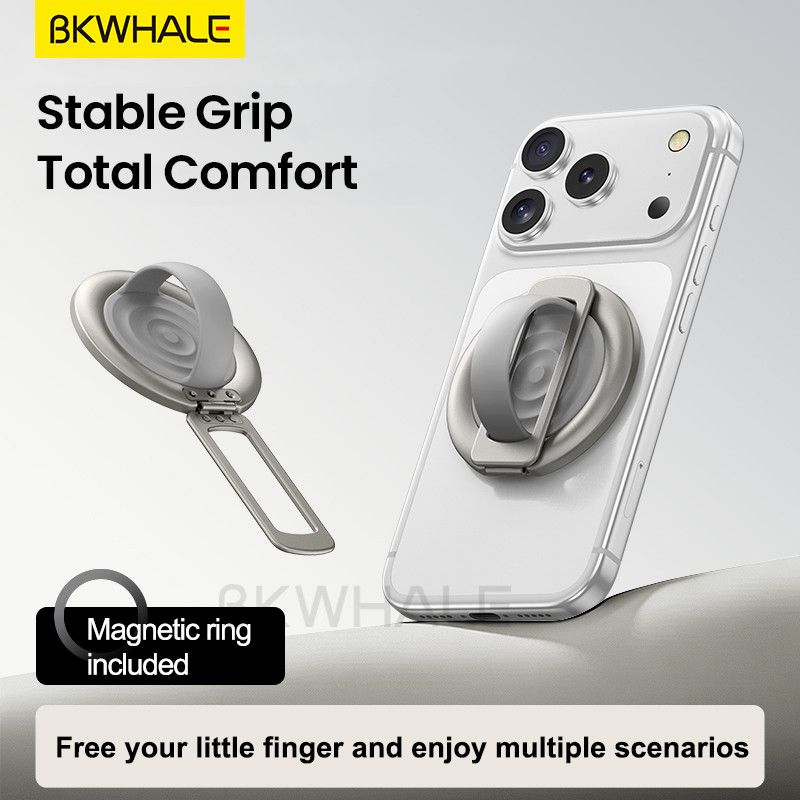 BKWHALE ที่วางแหวนโทรศัพท์แม่เหล็กซิลิโคนเหลวแบบนุ่มสองด้านสําหรับ MagSafe , 360° ปลอกแฮนด์ปรับระดับได้