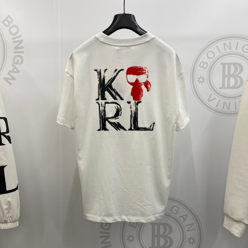 KARLS New Lafayette Logo พิมพ์แฟชั่นลําลองเสื้อยืดแขนสั้นด้านหลัง