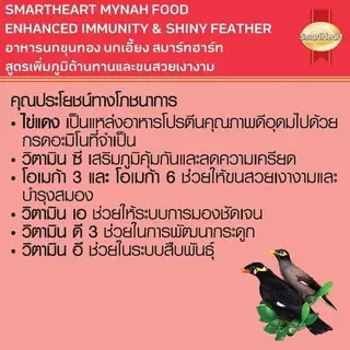 (400g ยกกระสอบ 36ถุง) SmartHeart Mynah สมาร์ทฮาร์ท อาหารนกขุนทอง นกเอี้ยง ขนาด 400 กรัม ผลิต16/10/25