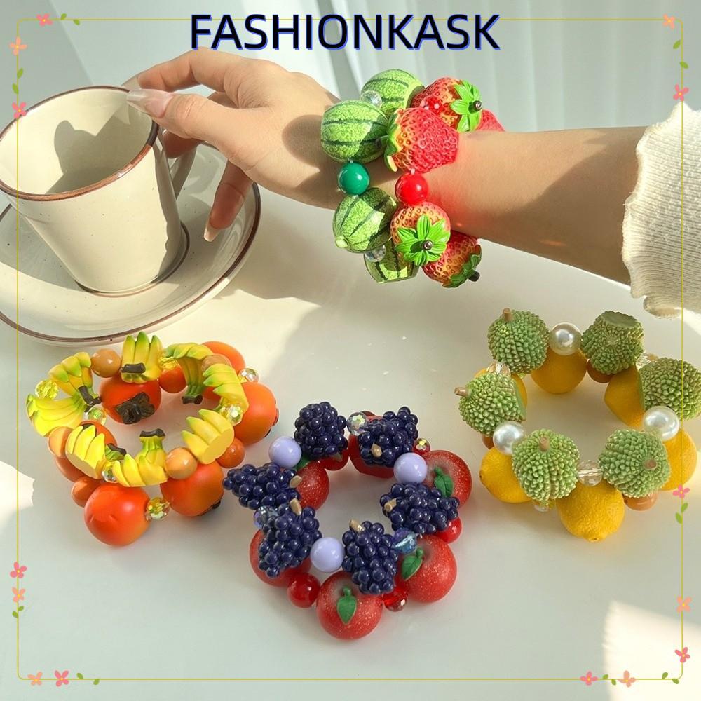 ไอแฟชั่นก้า ผลไม้กําไลข้อมือยืดหยุ่น,โบฮีเมียนที่มีสีสันผลไม้ลูกปัดสร้อยข้อมือ,ของขวัญเครื่องประดับที่ไม่ซ้ํากันสร้อยข้อมือลูกปัดเรซินผู้ห