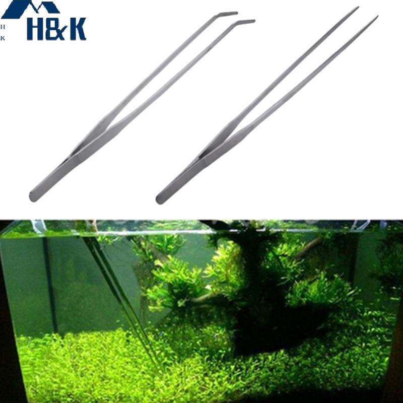 [H&K] สแตนเลส Aquarium s คีมถังปลาพืช Aquascape เครื่องมือตรงคีมโค้งคลิปแหนบให้อาหารน้ํา 27 ซม. {th}