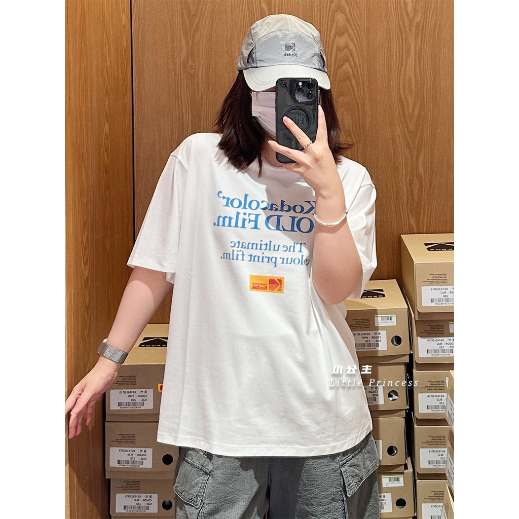 KODAK KODAK เสื้อยืดแขนสั้น American Retro Letter Print เสื้อยืด Unisex