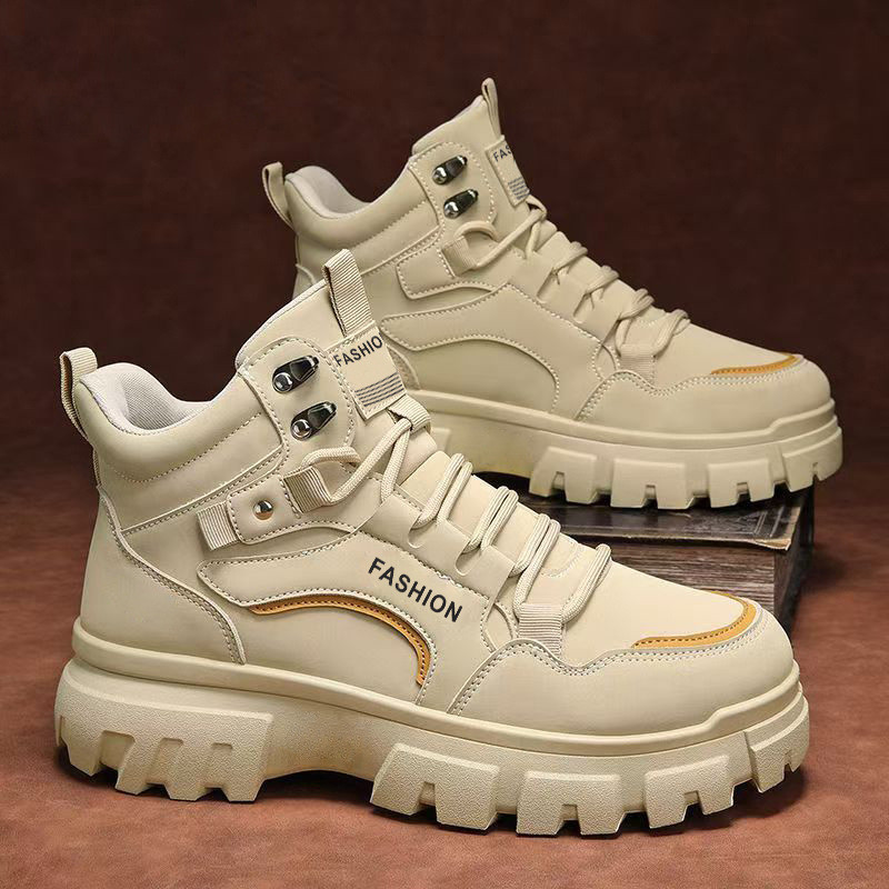 High-Topรองเท้าผู้ชายฤดูใบไม้ผลิสไตล์ใหม่ผู้ชายหนาSoled Anti-Slip Martin Bootsกลางแจ้งสวมใส่เครื่องมือBoot