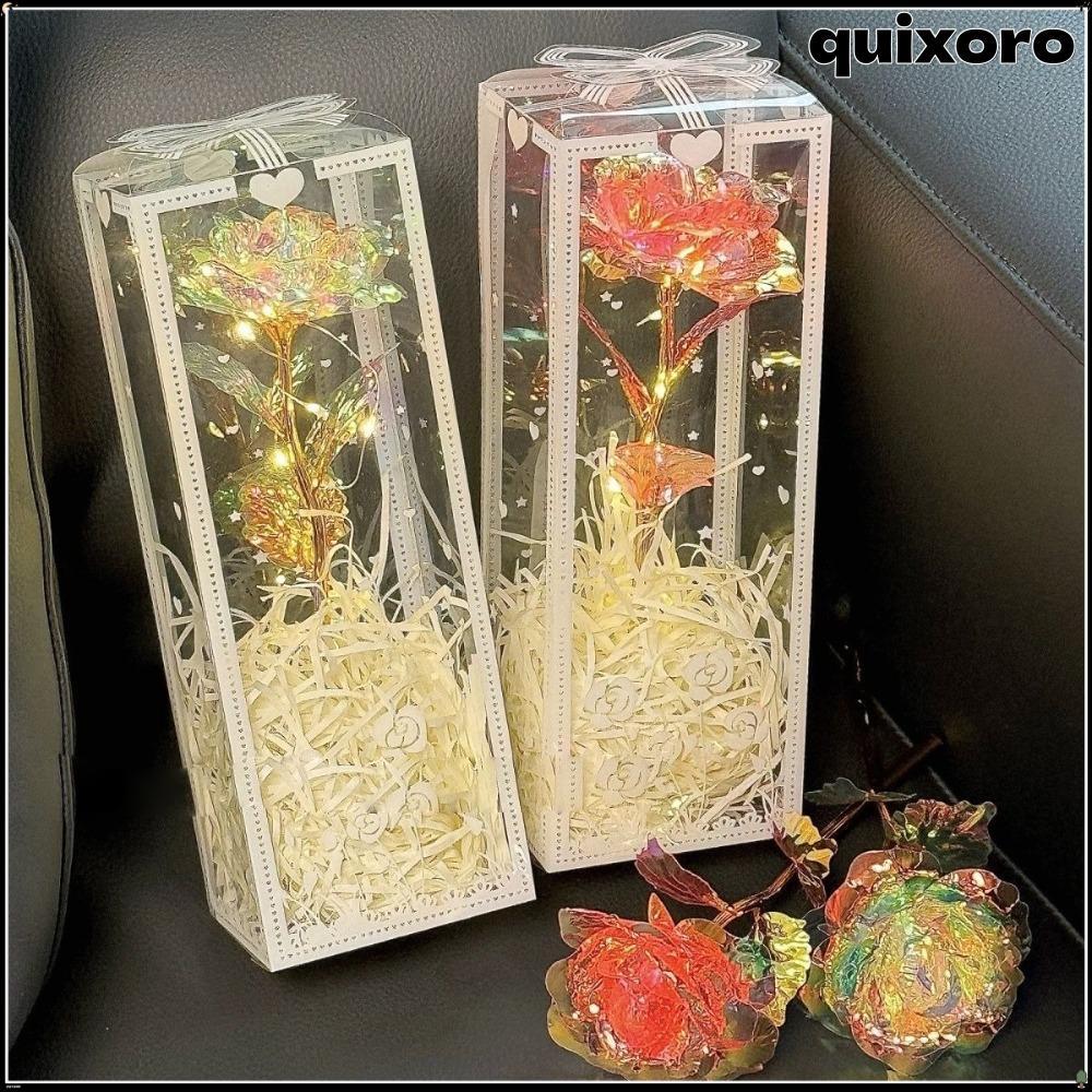 QUIXORO จําลอง Rose, LED ประกายดอกไม้ประดิษฐ์จําลองพร้อมกล่องบรรจุภัณฑ์เครื่องประดับวันวาเลนไทน์