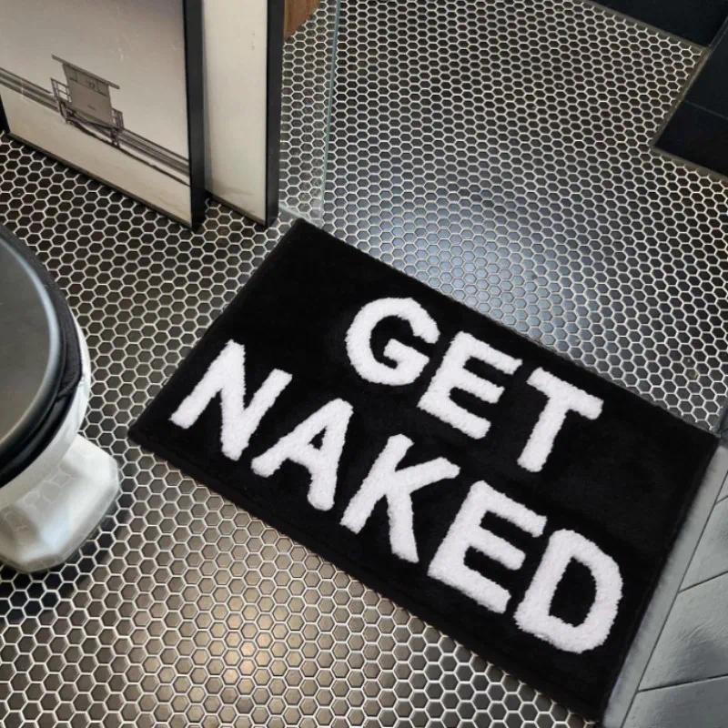Get Naked Runner Black and White Cute Bathroom Rug Long Get Naked Rug Funny Bathroom Decor for Bathm