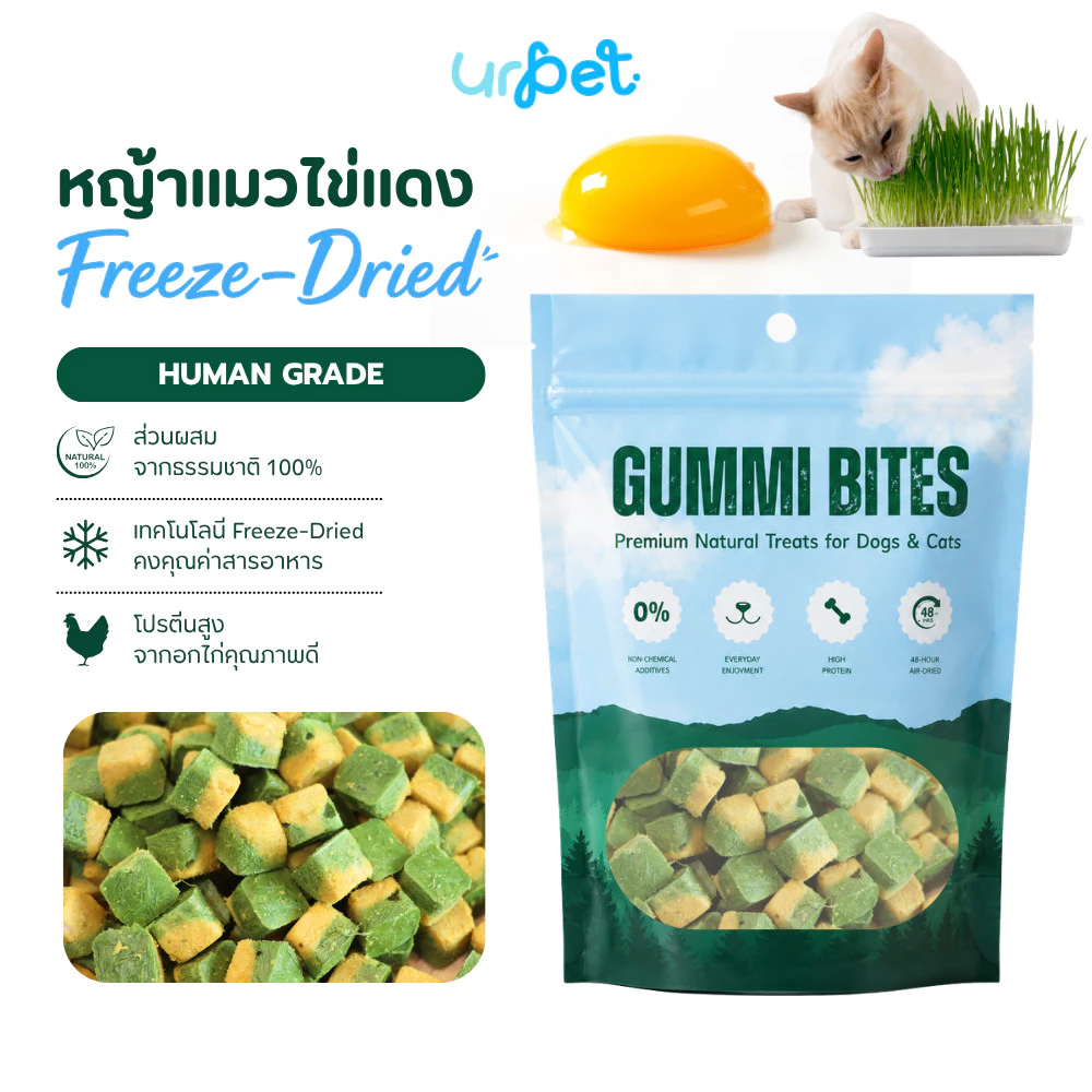 หญ้าแมวไข่แดง ทูโทน Freeze-Dried ฟรีซดราย สุนัขและแมว เกรดพรีเมียม 50g GUMMI BITES