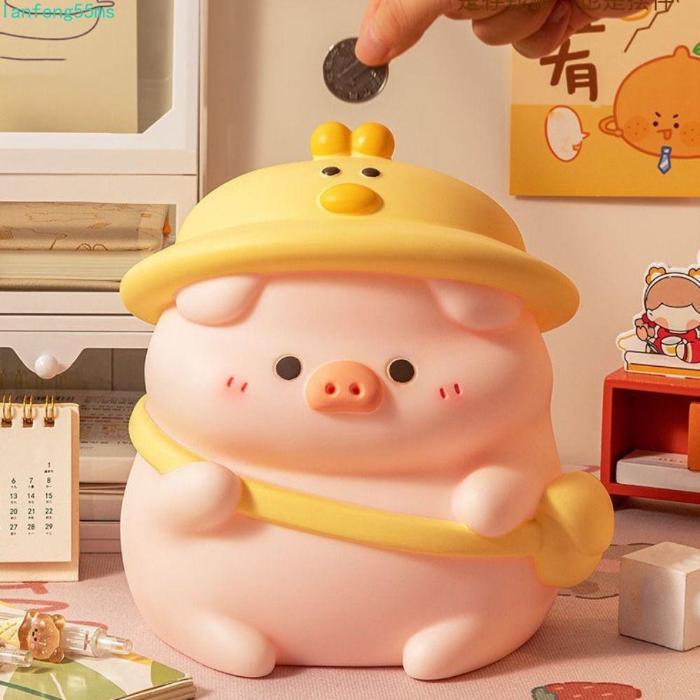 แลนเฟิง ถังเก็บเงินเหรียญป้องกันการตกความจุขนาดใหญ่การ์ตูนเหรียญถังตกแต่งทนทานไวนิลหมูน่ารักเด็กกล่องเก็บคอลเลกชัน