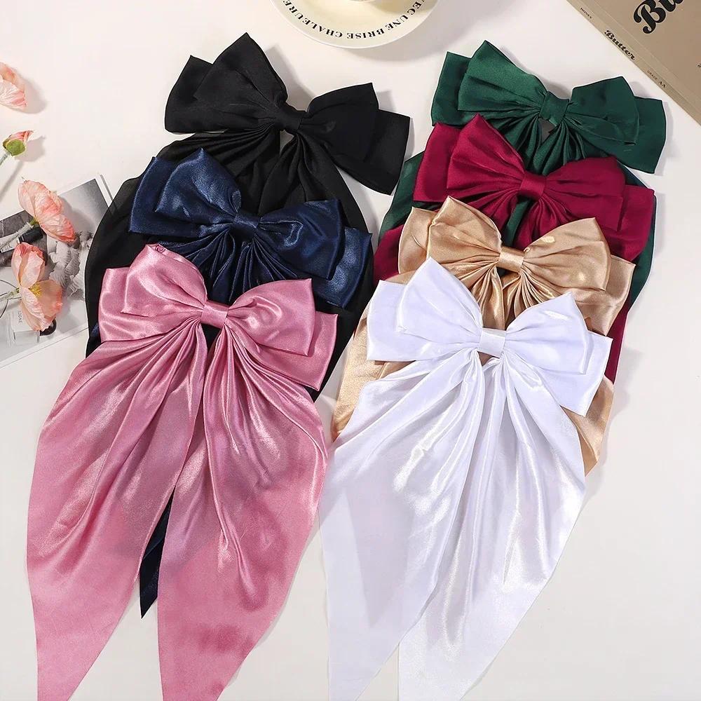 1 PC Rainbow Bows ซาตินขนาดใหญ่ Rhinestone ยาวพู่ Bow Streamer กิ๊บติดผมสําหรับผู้หญิงสาว Hairpin Barrette Headwear อุปกรณ์เสริมผม