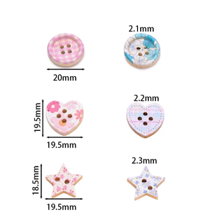 5-10ชิ้น กระดุมไม้พิมพ์ลาย (รูปหัวใจ/ดาว/กลม) กระดุมตกแต่งลายดอกไม้ สำหรับทำพวงกุญแจ DIY งานประดิษฐ์แฮนด์เมด