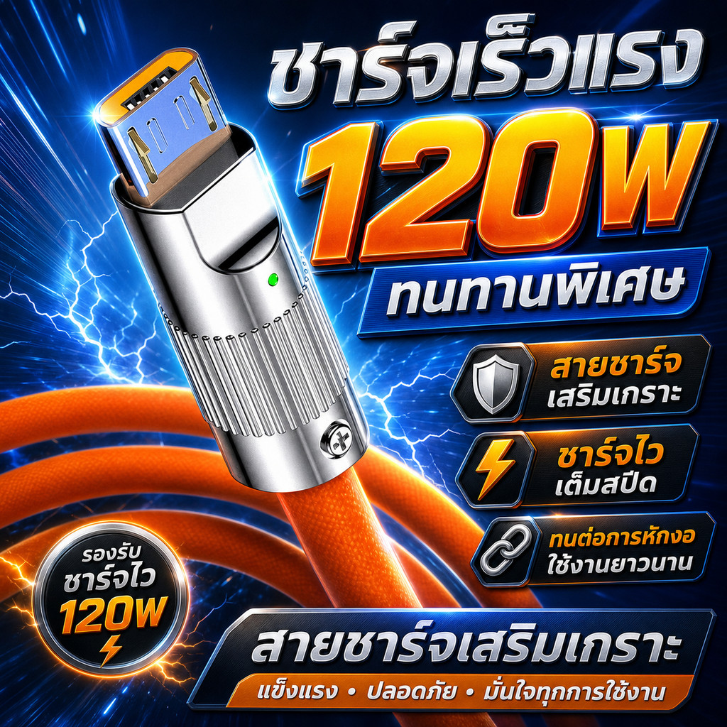 สายชาร์จเร็ว120w สายชาร์จ รองรับโทรศัพท์มือถือทุกรุ่น รองรับโทรศัพท์มือถือทุกรุ่น สายชาร์จเร็ว