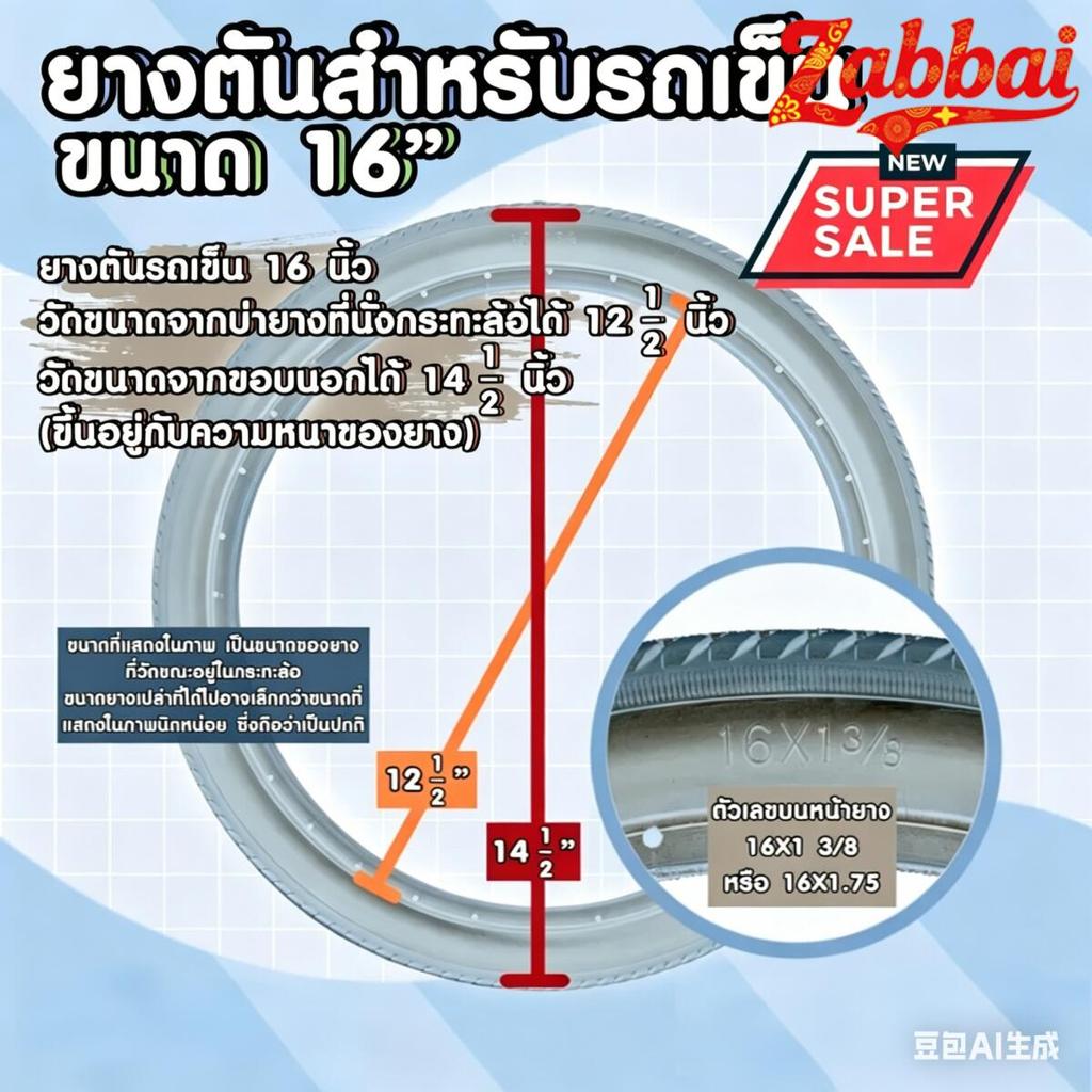 Zabbai   ยางอะไหล่ ยางตัน PU ยางรถเข็นผู้ป่วย อะไหล่ ล้อ รถเข็น วีลแชร์ (ยาง 16 นิ้ว)(ขายเป็นเส้น - ข้าง)