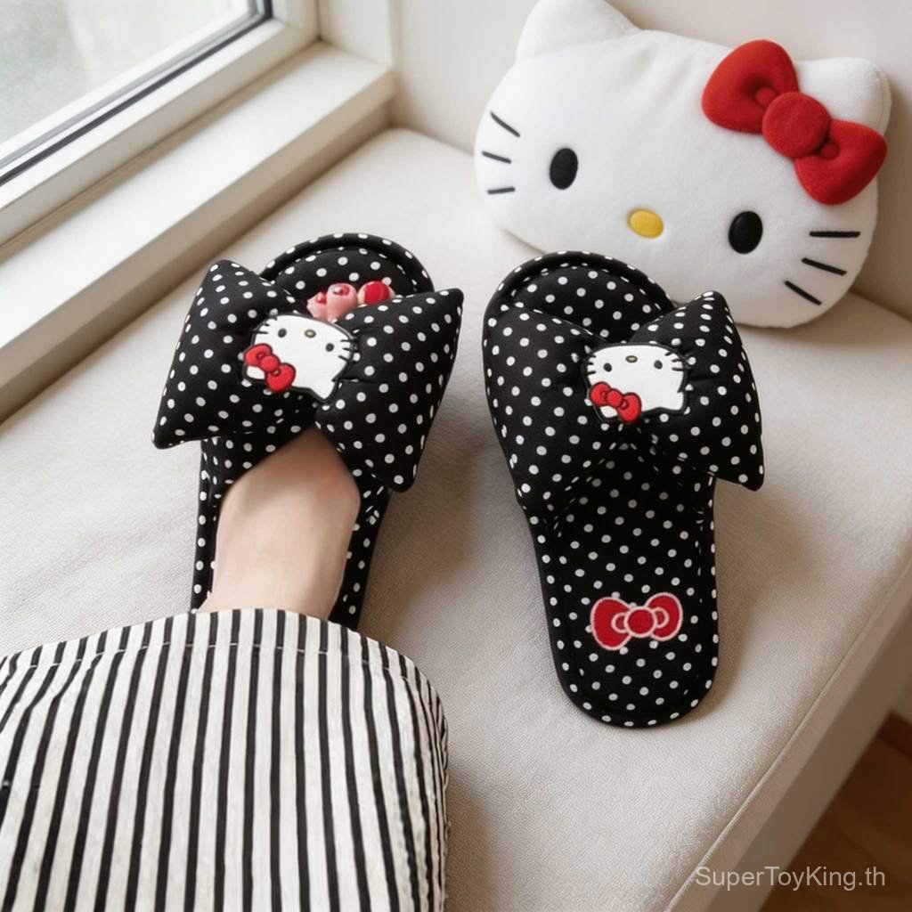 N14ข รองเท้าแตะแมวสไตล์หวานหญิงน่ารักการ์ตูนลายจุดสี่ฤดูกาลสากลกันลื่นพื้นนุ่มบ้านใบ้รองเท้าแตะดูดซับเหงื่อ
