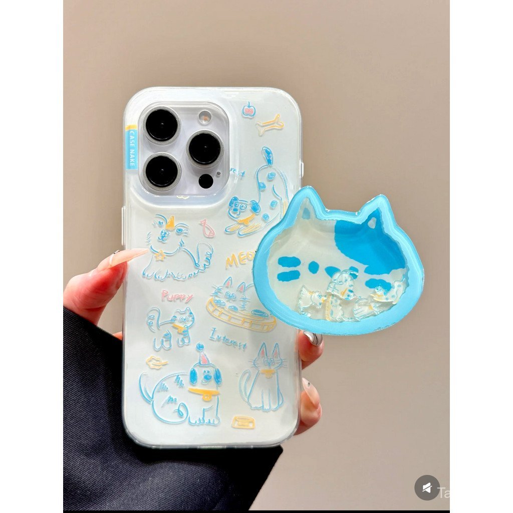 เคสโทรศัพท์ เหมาะสําหรับ iPhone X XS XR XSMAX 11 12 13 14 15 16 Pro max Plus Milk Blue Graffiti Cat 