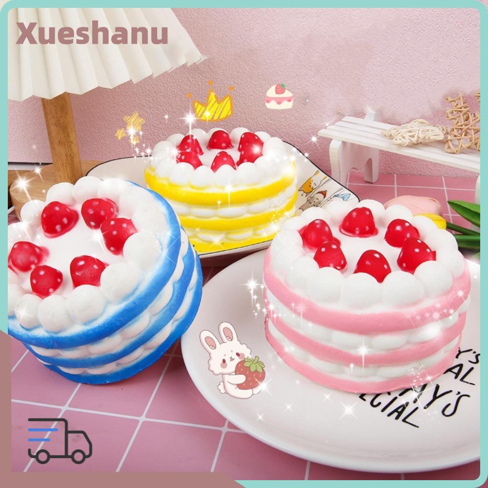 XUESEE ของเล่นบีบ, จําลองสตรอเบอร์รี่เค้กวันเกิด PU Squishy ของเล่นปลายนิ้ว, น่ารักบรรเทาความดัน Pony เค้กครีม Blaster ช้า Rebound ของเล่นของขวัญ