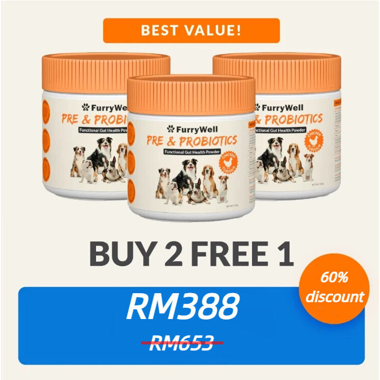 pet FurryWell Dog Supplement Pre and Probiotic for Gut & Skin Health, Skin Allergy, Itchy Skin, Dige