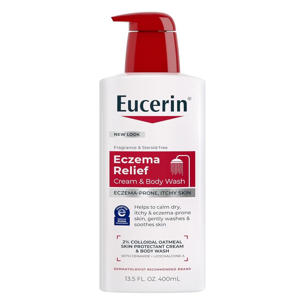 Euerin Eizema Relief Rem and Body Wash, อนุพันธ์ข้าวโอ๊ตคอลลอยด์, ครีมอาบน้ํา Eizema ฟรีสบู่, ขวด 13
