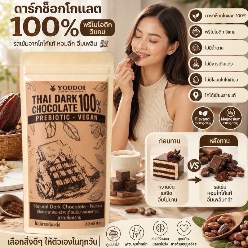 【ไม่เติมน้ำตาล 100% โกโก้】เชียงราย 100% ดาร์กช็อกโกแลต / ดาร์กช็อกโกแลต / 100% โกโก้แท้ / ช็อกโกแลตคีโต / ช็อกโกแลตเพื่อสุขภาพ