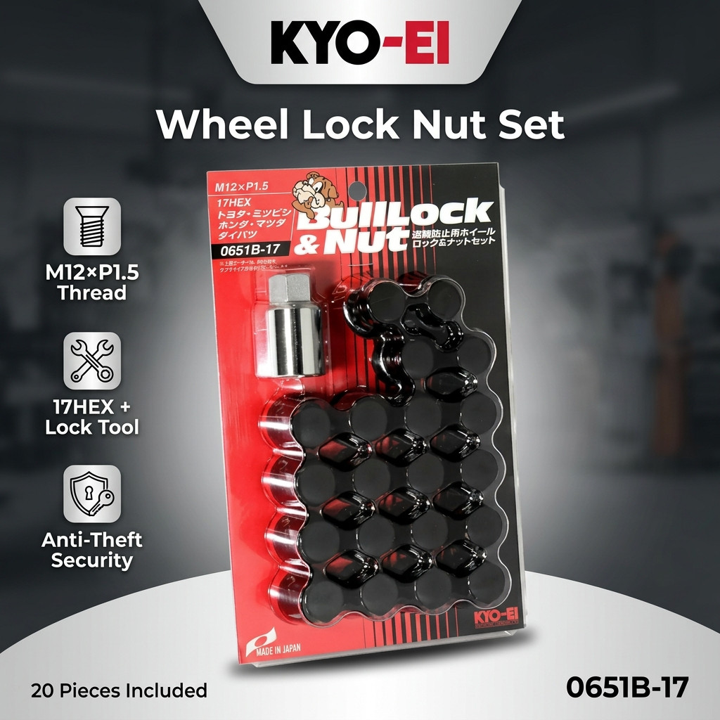 KYO-EI Wheel Lock Nut Set M12 P1.5 17HEX 20pcs Black 0651B-17 Anti-Theft Lug Nuts