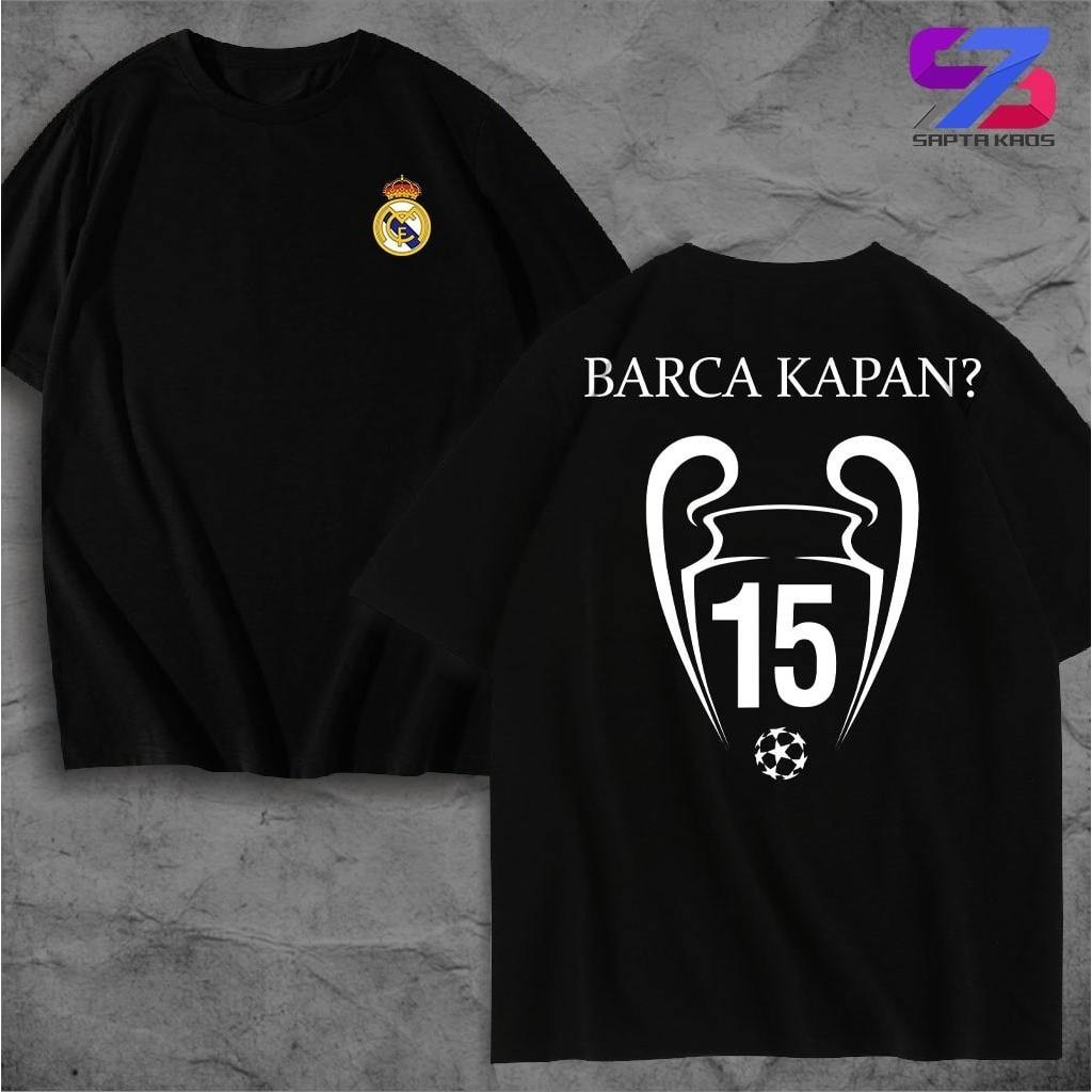 SPT347 BARCA KAPAN เสื้อยืด REAL MADRID 15 UCL เสื้อยืดพร้อมคําฟุตบอลสําหรับผู้ชายและผู้หญิง