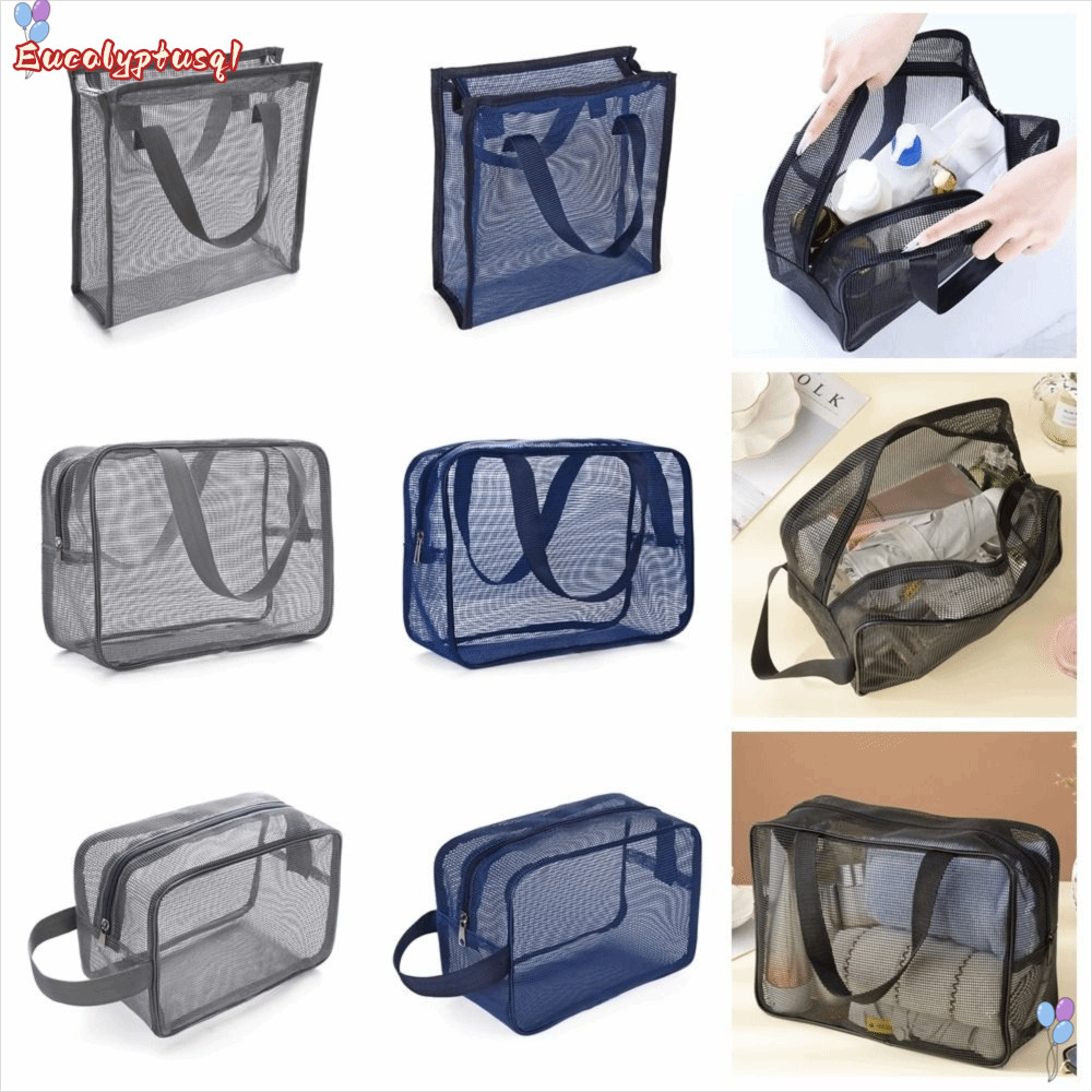 EUCALYPTUSQ1 ถุงตาข่ายอาบน้ํา, Quick Dry Beach Handhold Storage Bag, ทนทานสีเทาสีฟ้าขนาดใหญ่ Capcity พับ Gym Tote กระเป๋าห้องน้ํา Shower Organizer