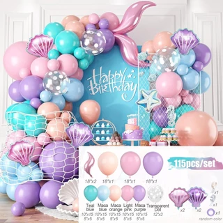 GeeParty 115 ชิ้น ชุดซุ้มลูกโป่งการ์แลนด์ นางเงือก Mermaid หางนางเงือก สีชมพู ฟ้าเขียว มาการอง ม่วง ฟ้า งานวันเกิดเด็กผู
