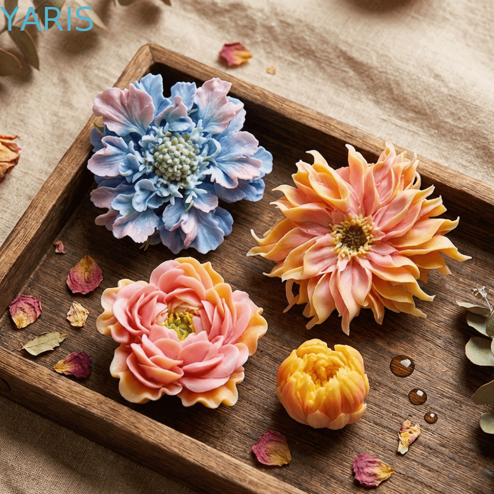 YARIS 3D ดอกไม้ซิลิโคนแม่พิมพ์,สมจริง Nonstick Mousse เค้กตกแต่ง,งานแต่งงานตกแต่งยืดหยุ่น DIY เทียนแม่พิมพ์ Home Craft