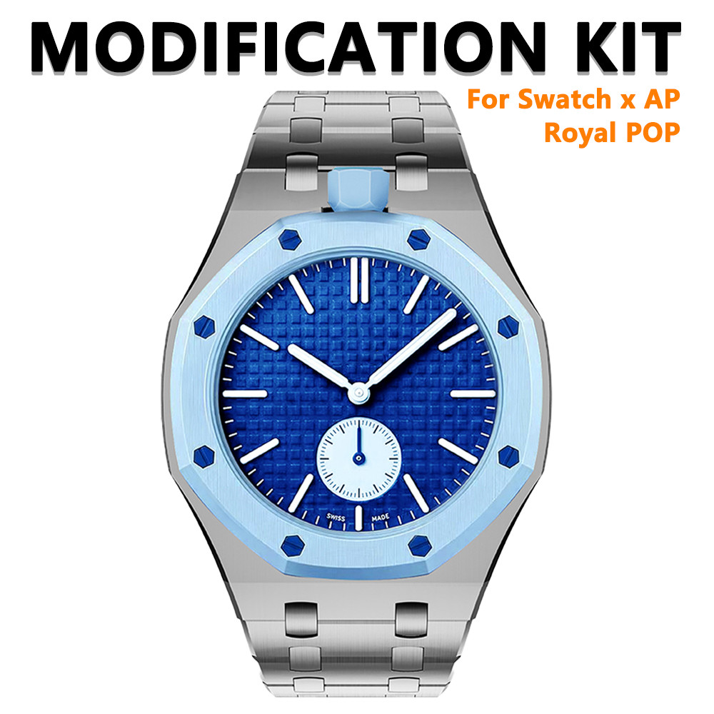 เคสสแตนเลส + สายซิลิโคนสําหรับ Swatch X AP Royal Pop Watch แปลงเป็นนาฬิกาข้อมืออุปกรณ์เสริม Luxury Mod Kit