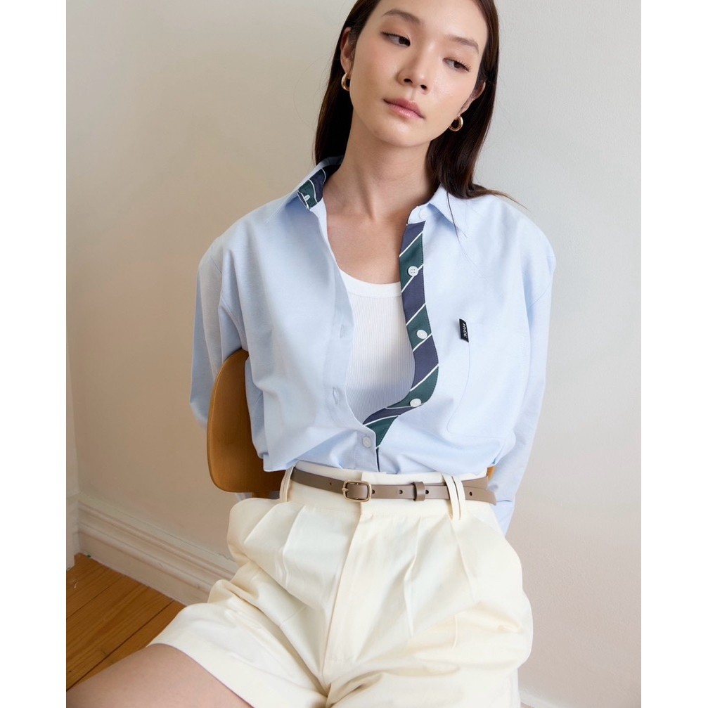 HYDE - BOYFRIEND SHIRT - เสื้อเชิ้ตแขนยาว ทรง Oversize (Boy-fit) ดีเทลซ่อนลายริ้วและอินทนูข้อมือ (UNISEX)