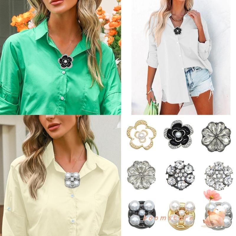 Rhinestones Flower Shirt Button Cover Cufflink Cover Shirt Decorative Button Clip